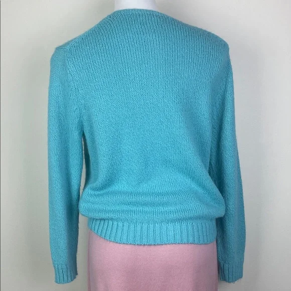 Leon Levin Hand Loomed Turquoise Cardigan - Picture 6 of 8